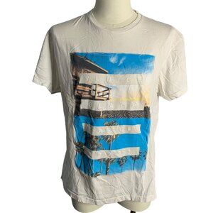 UniVibe Venice Beach Crewneck T Shirt L White Short Sleeve California Graphic
